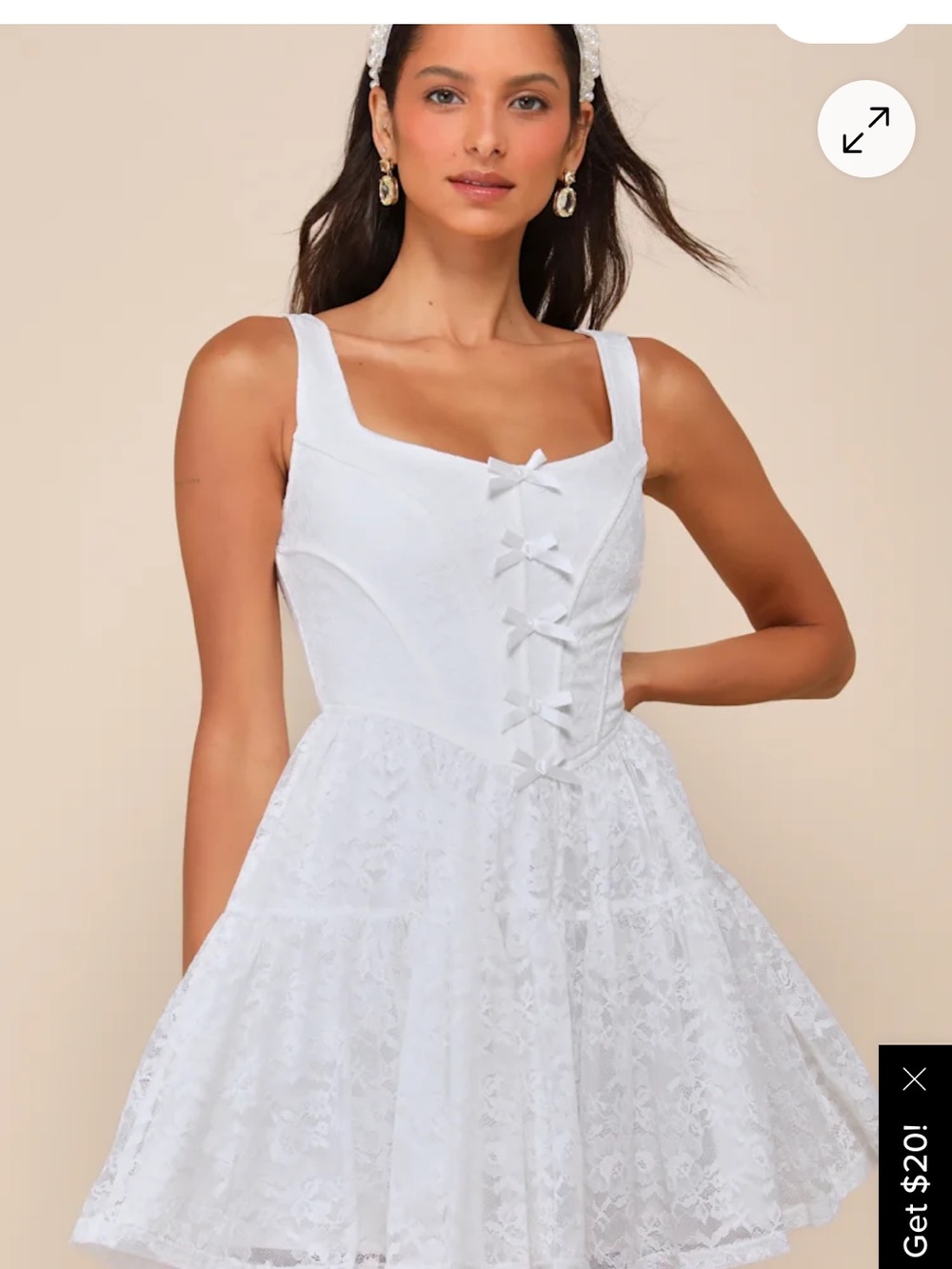 Rare London White Lace Bow-Front Mini Dress